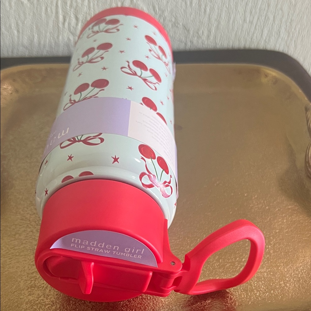 #1437**Madden Girl Cherry Print Bottle - Light Blue & Red - Picture 3 of 12